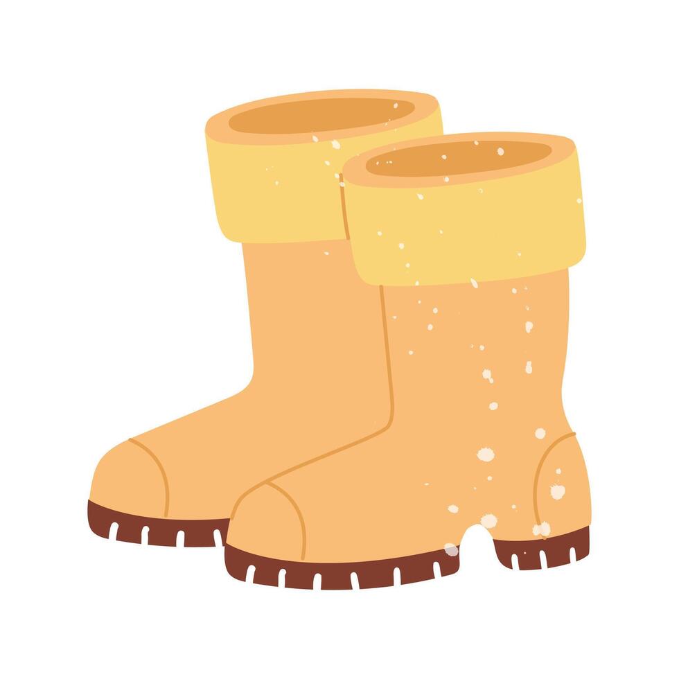 Rubber boots with texture. Flat color isolated doodle illustration. Cute shoes in the rain. Spring planting, summer weeding, autumn harvesting. For posters, packaging, stickers, and social media posts vector
