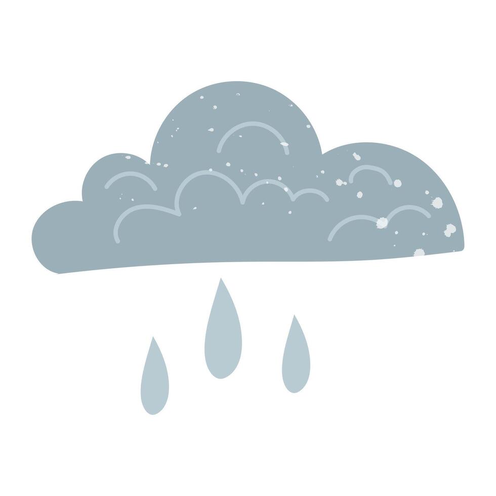 Clouds with raindrops and texture. Flat color isolated doodle illustration. It is suitable for the design of prints, posters, packaging, social media posts and weather design. Weather forecast vector