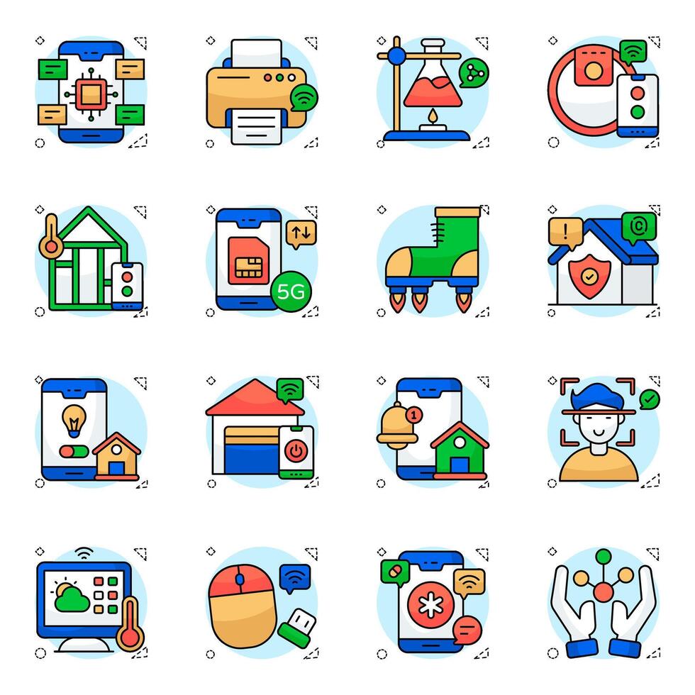 Set of Science and Iot Flat circular Icons vector