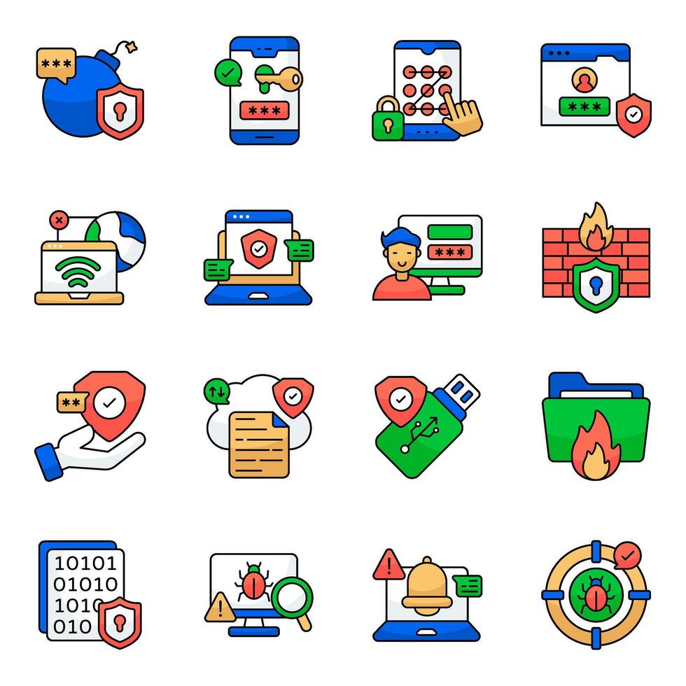 Pack of Protection Flat style Icon vector