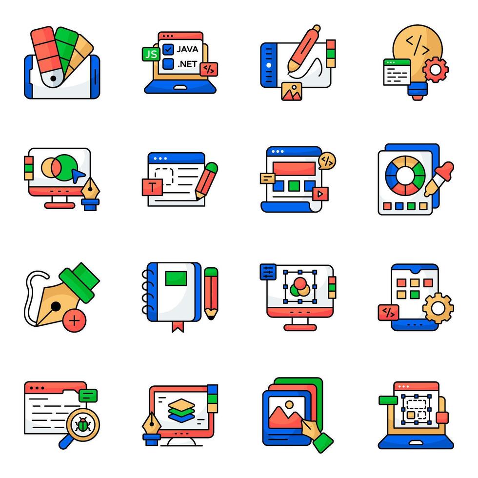 Set of Web Designing Flat Icon vector