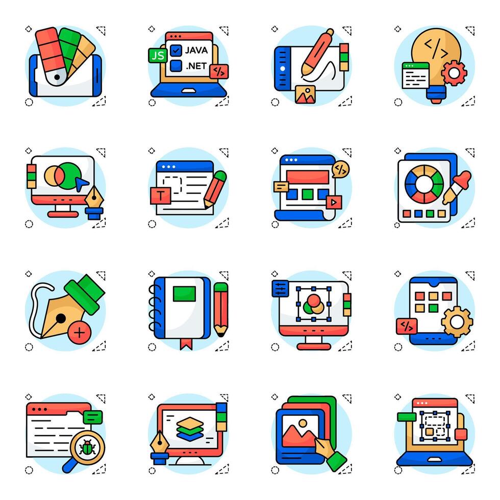 Set of Web Designing Flat circular Icons vector