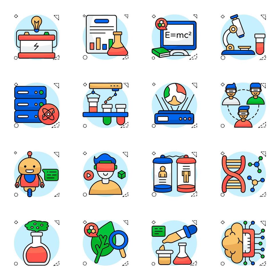 Set of Science Flat circular Icons vector