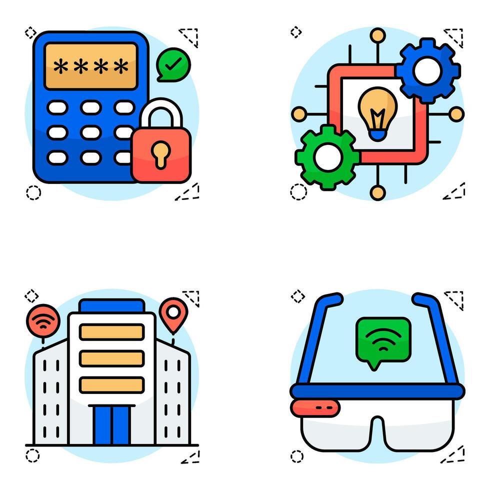Set of Science and Smart Technology Flat circular Icons vector
