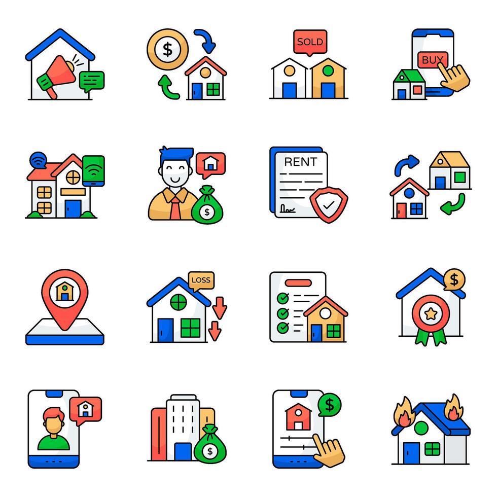 Packs of Property Flat Icons vector