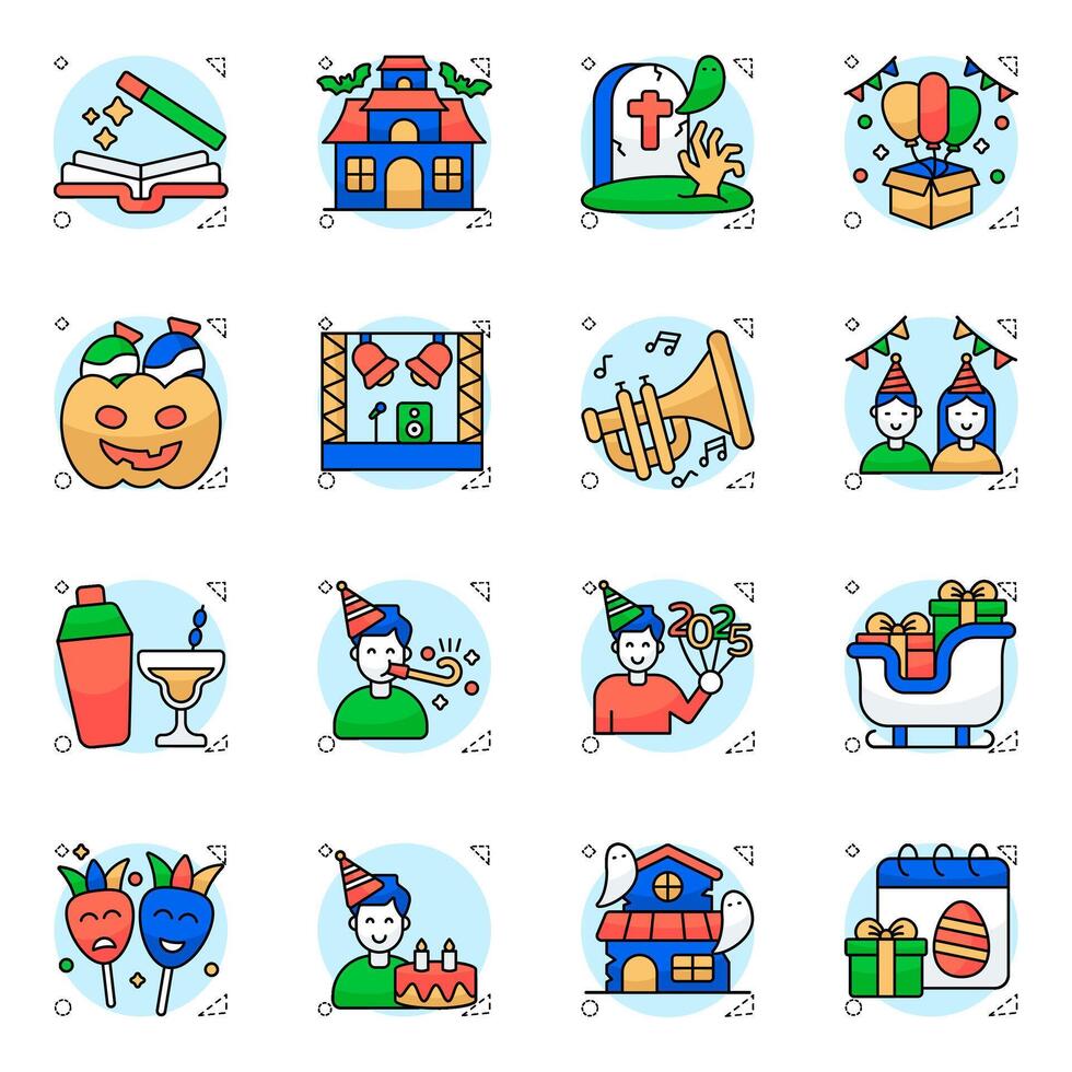 Pack of New Year Party Flat circular Icon vector