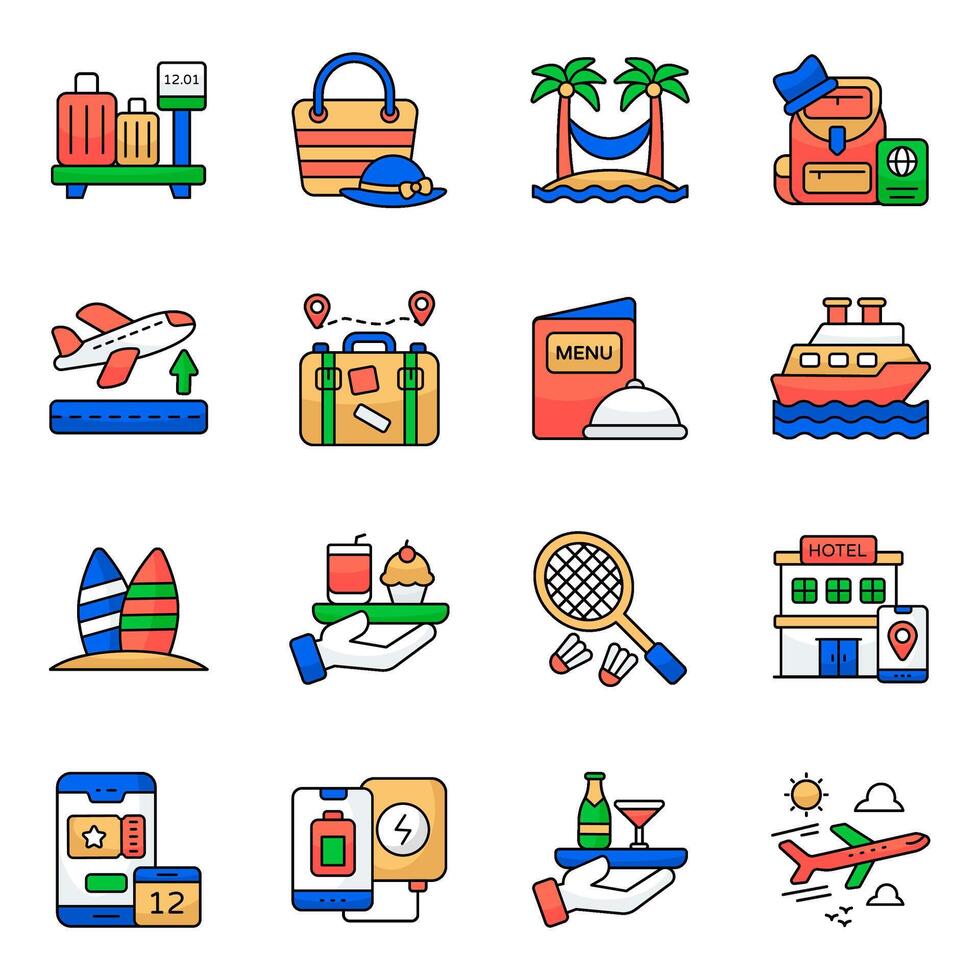 Set of Tour Flat circular Icons vector