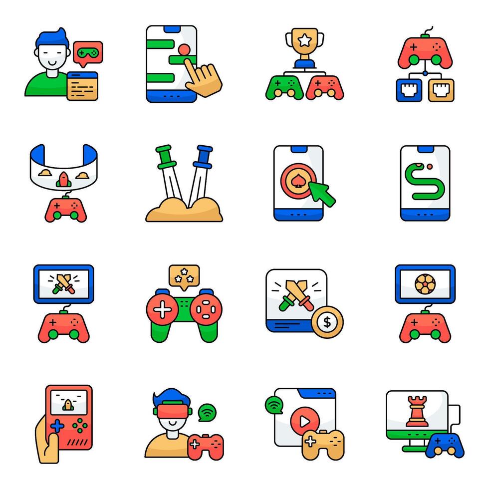 Set of Computer Games Flat Icons vector