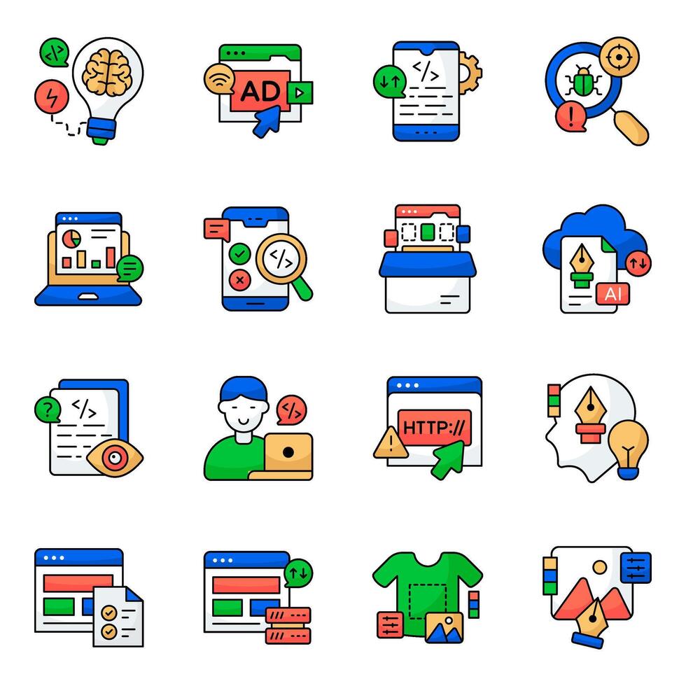Set of Coding and programming Flat Icons vector
