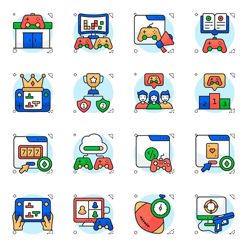 Set of Online Games Flat circular Icons vector