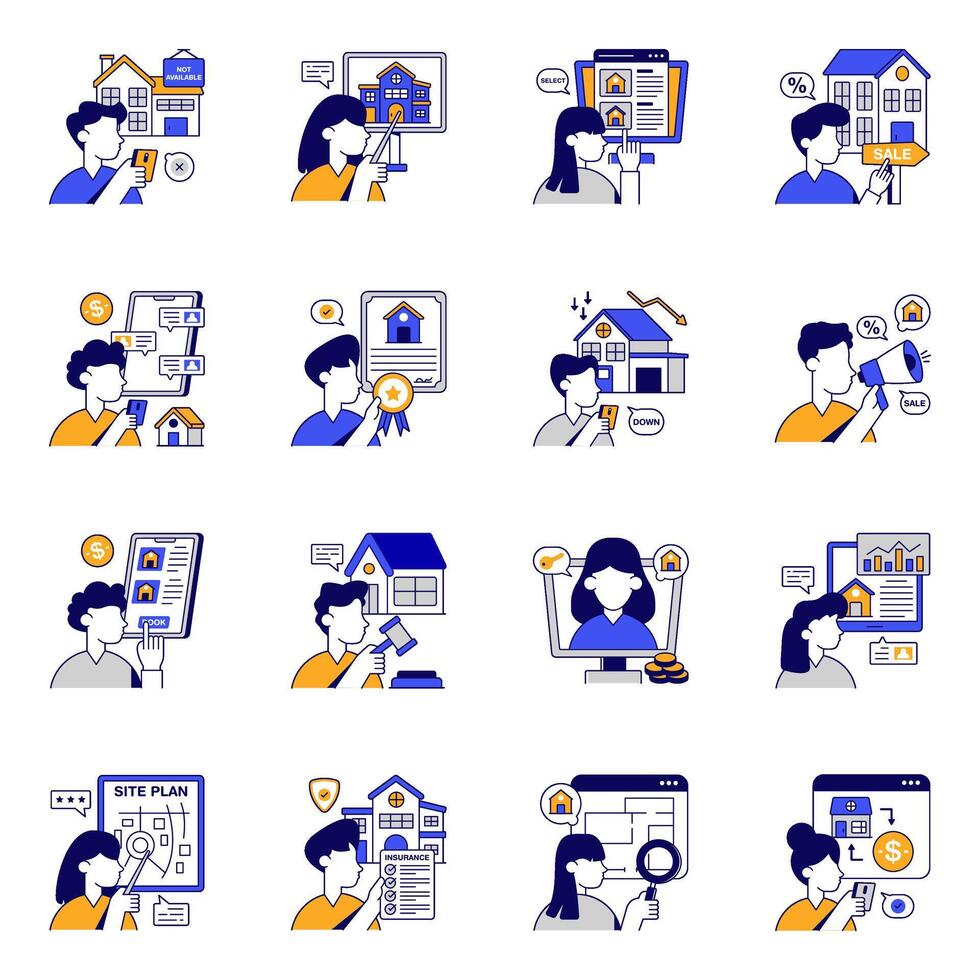 Set of Estate and Document Flat Icons style vector