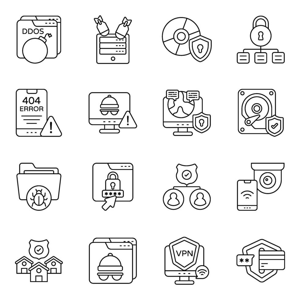 Pack of Protection and Shield Linear Icon vector