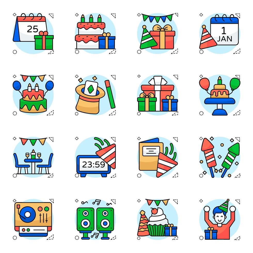 Pack of Party and Celebrate Flat circular Icon vector