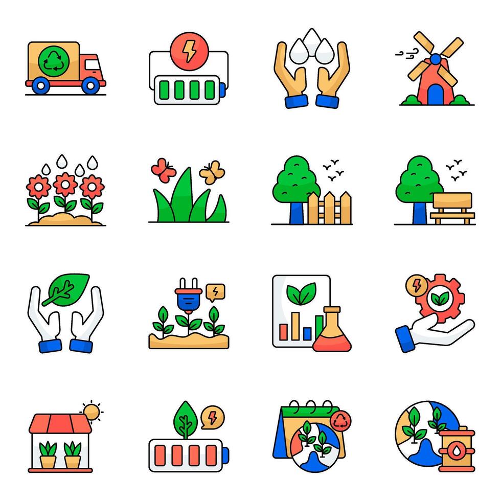 Set Of Ecology and Nature Flat Icons vector