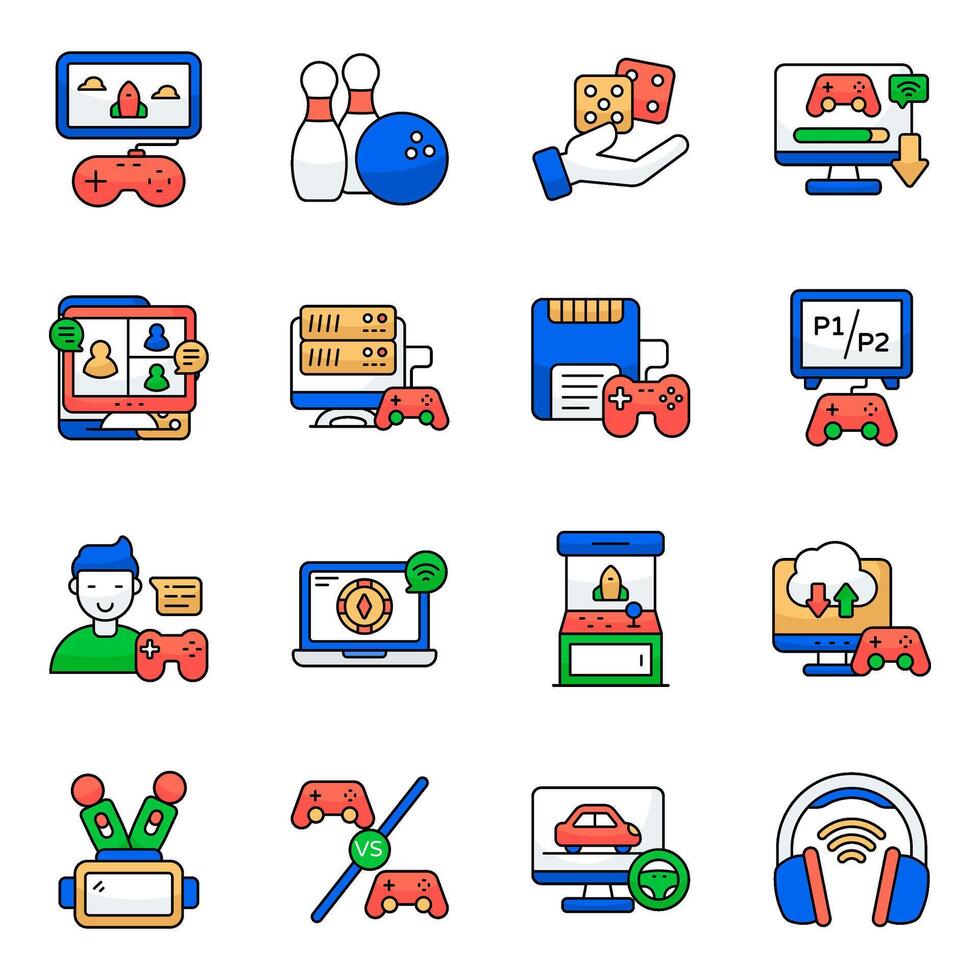 Set of Gaming and sport Flat style Icons vector