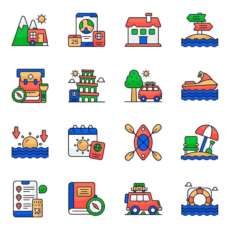 Set of Travel and Journey Flat circular Icons vector