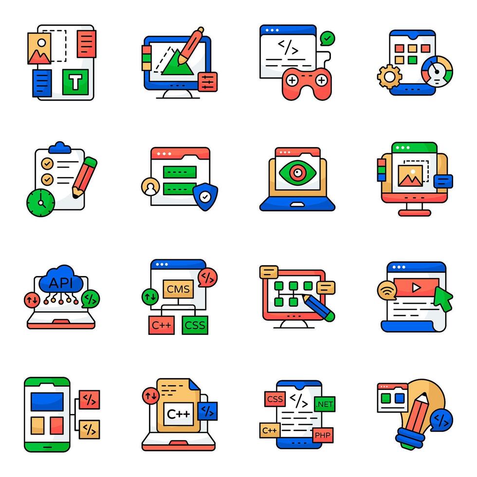 Set of Programming and design Flat Icons vector