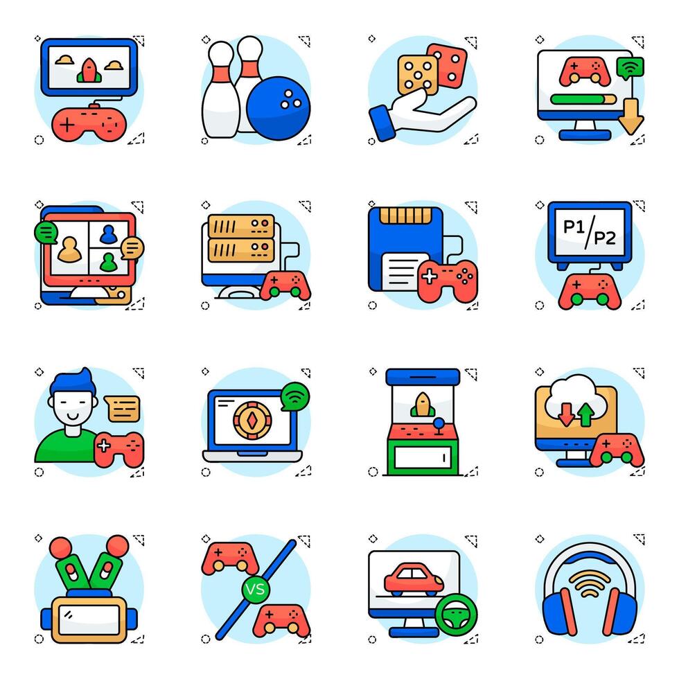 Set of Gaming circular style Icons vector