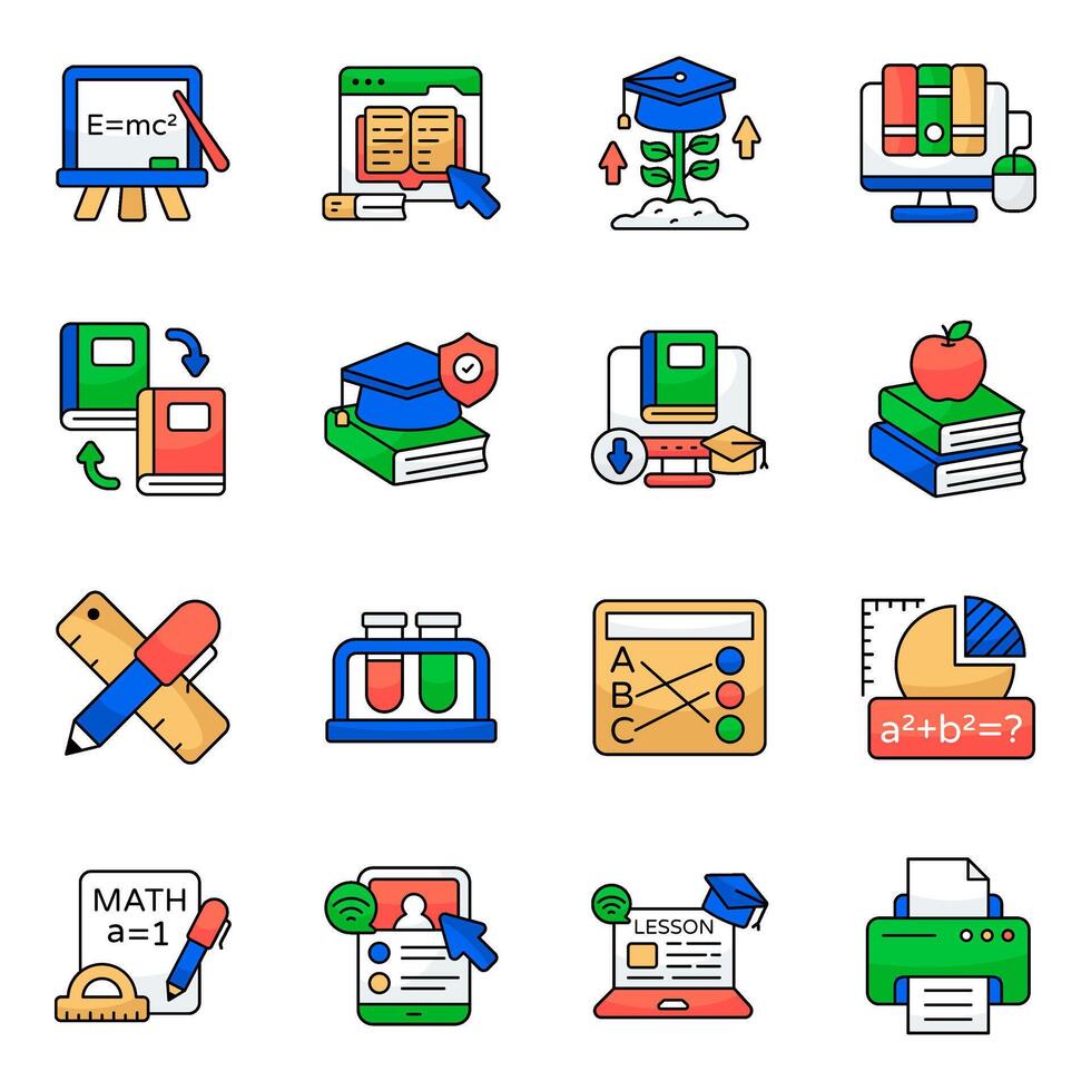 Pack of Education and Reading Flat style Icon vector
