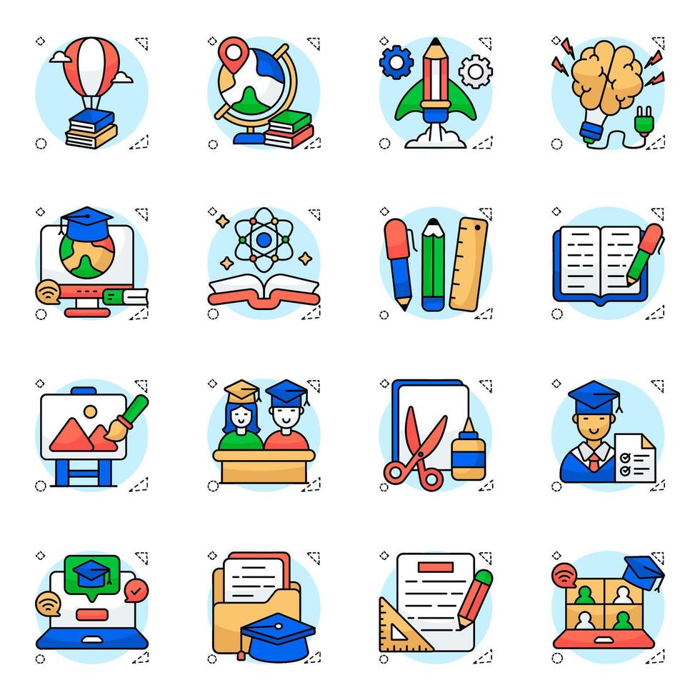 Pack of Online Reading Flat Icon vector