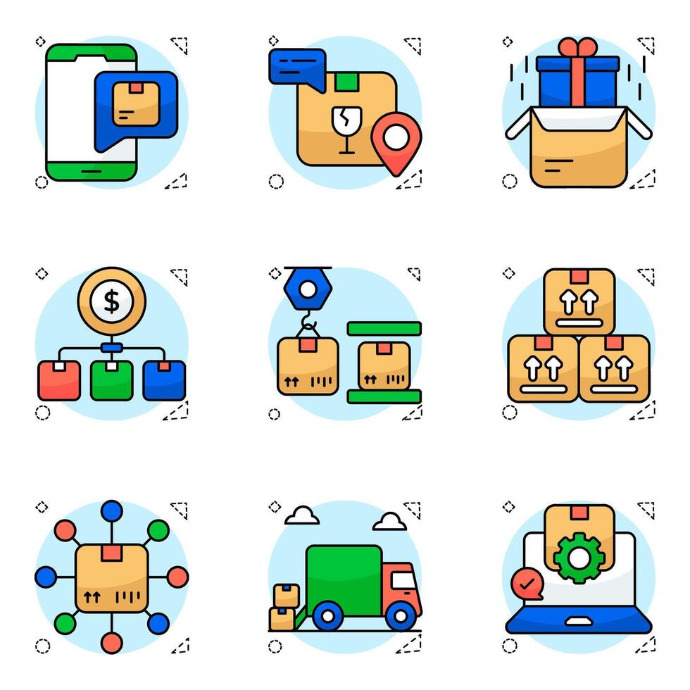 Set of Logistic and Inventory Flat circular styleIcons vector