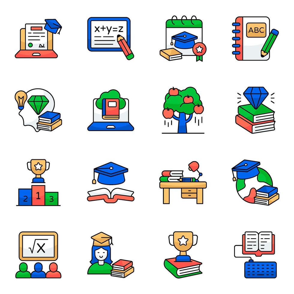Pack of E Learning Flat style Icon vector