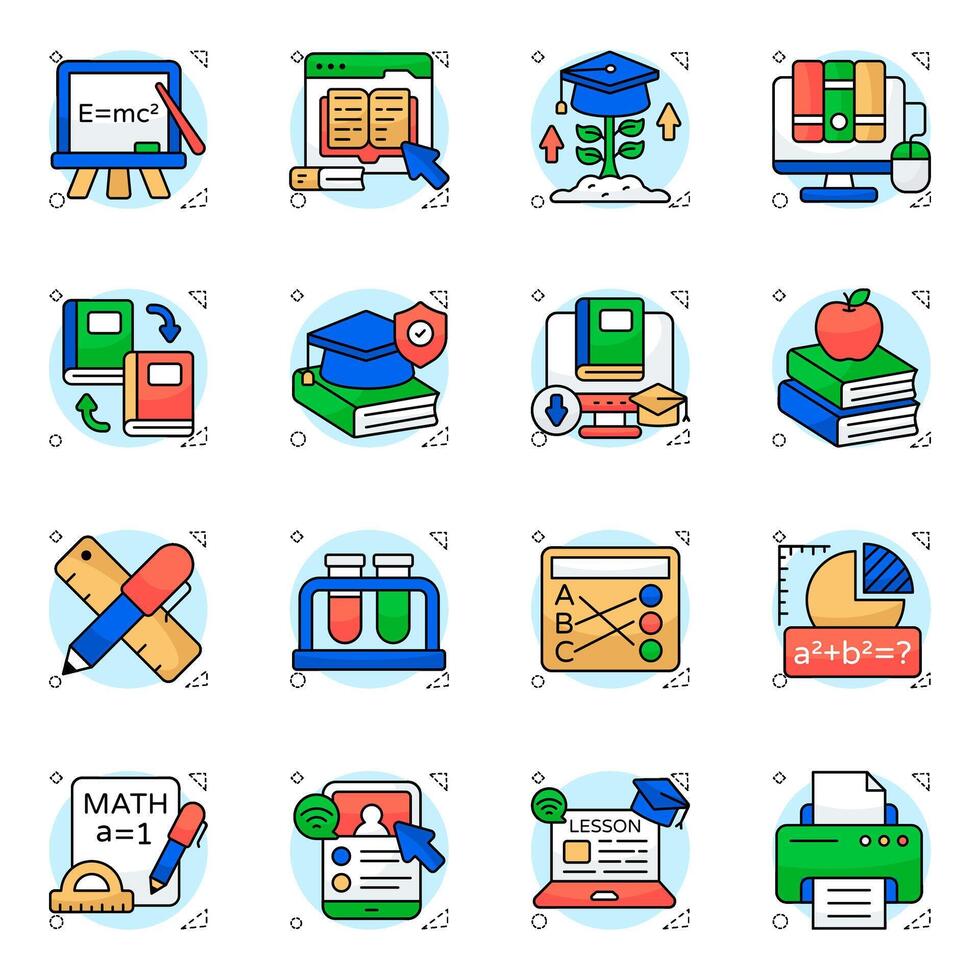 Pack of Education and Reading Flat Icon vector
