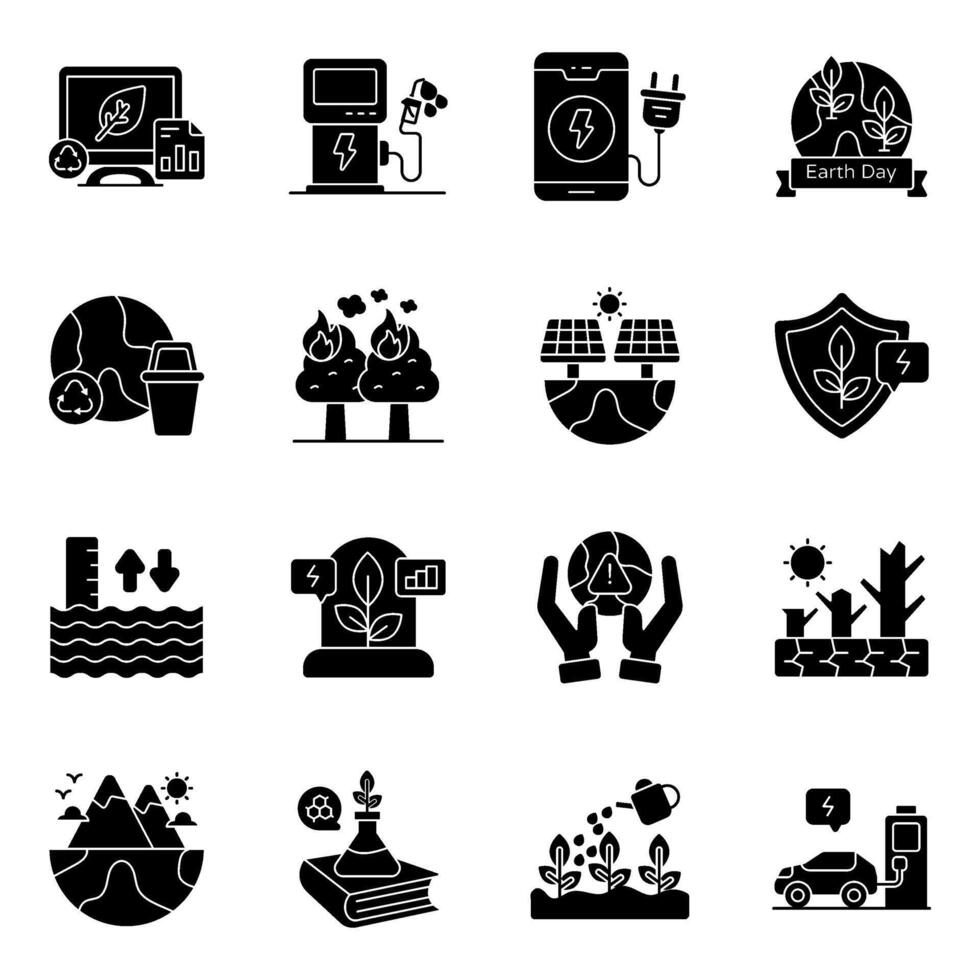 Set Of Eco Glyph Icons vector