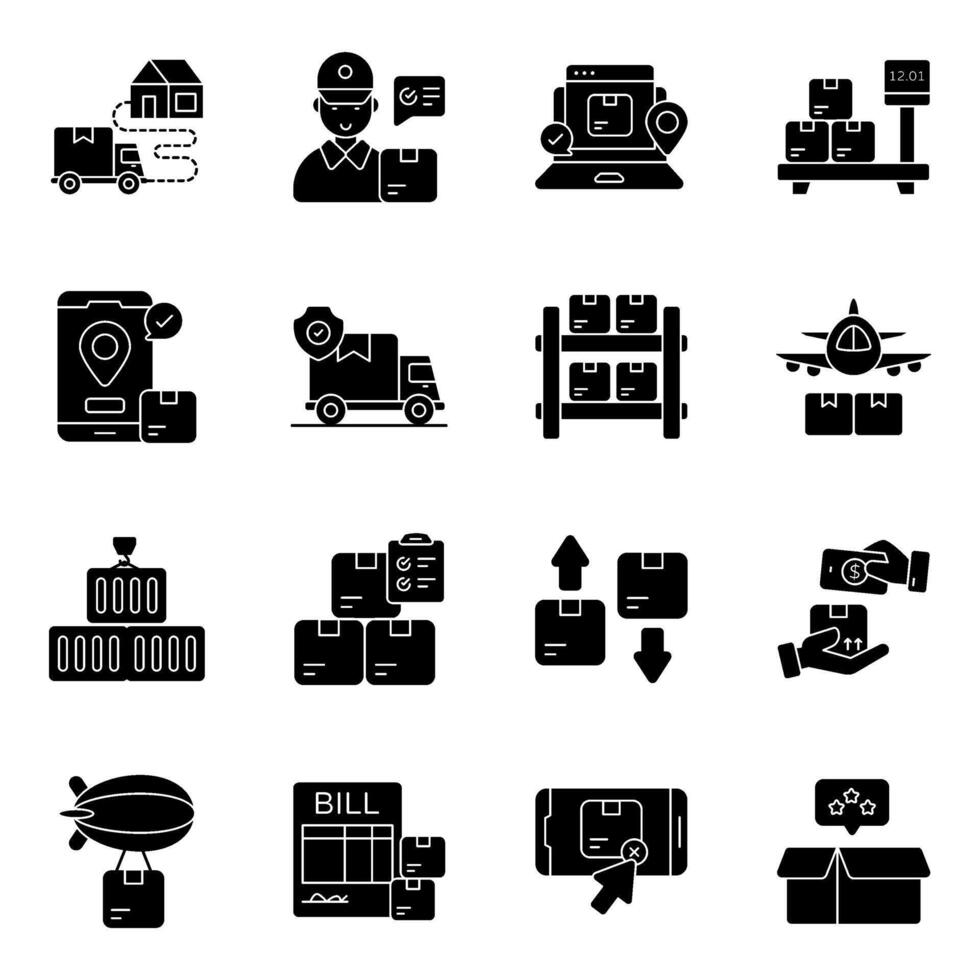 Set of Shipment Solid styleIcons vector