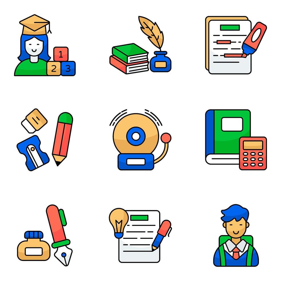 Pack of E Reading Flat styleIcon vector