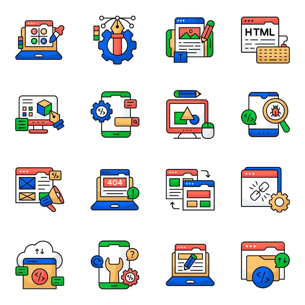 Set of Creativity and web design Flat Icons vector