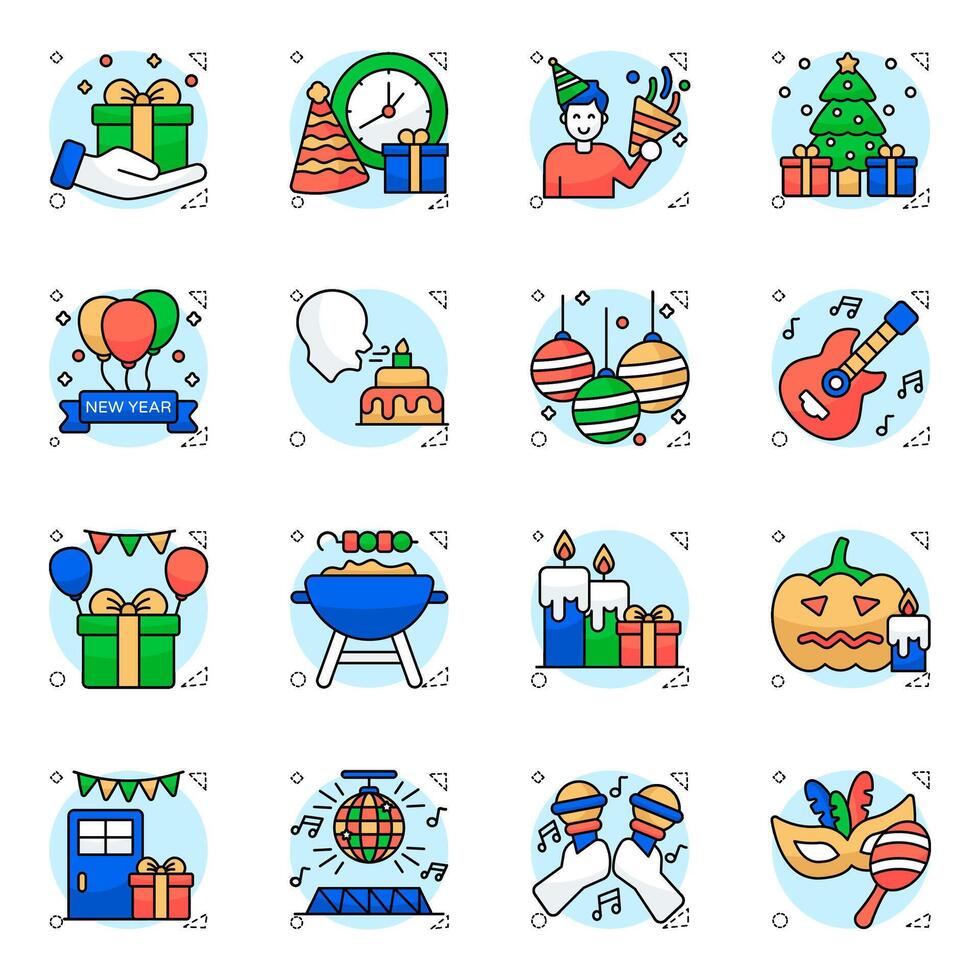 Pack of Party Flat circular Icon vector