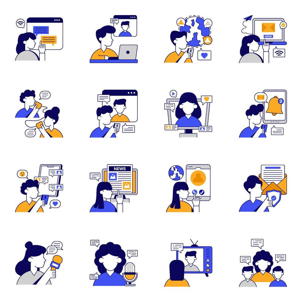 Set of Communication Flat style Icons vector