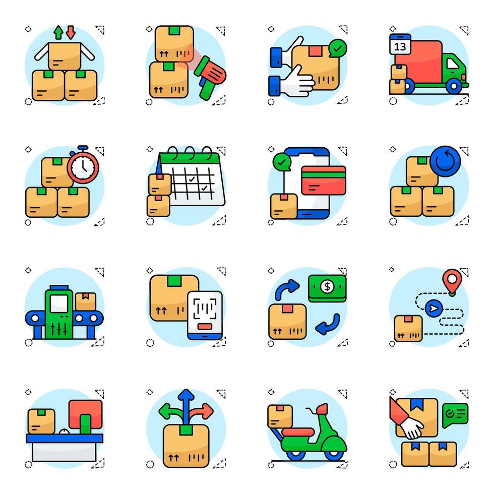 Set of Logistic Delivery Flat circular style Icons vector