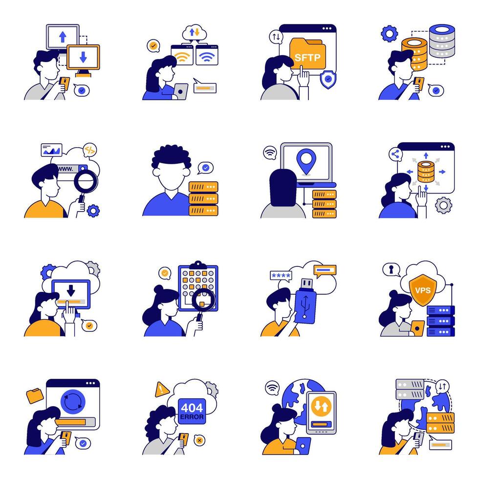 Set of Data and Security Flat Icons vector