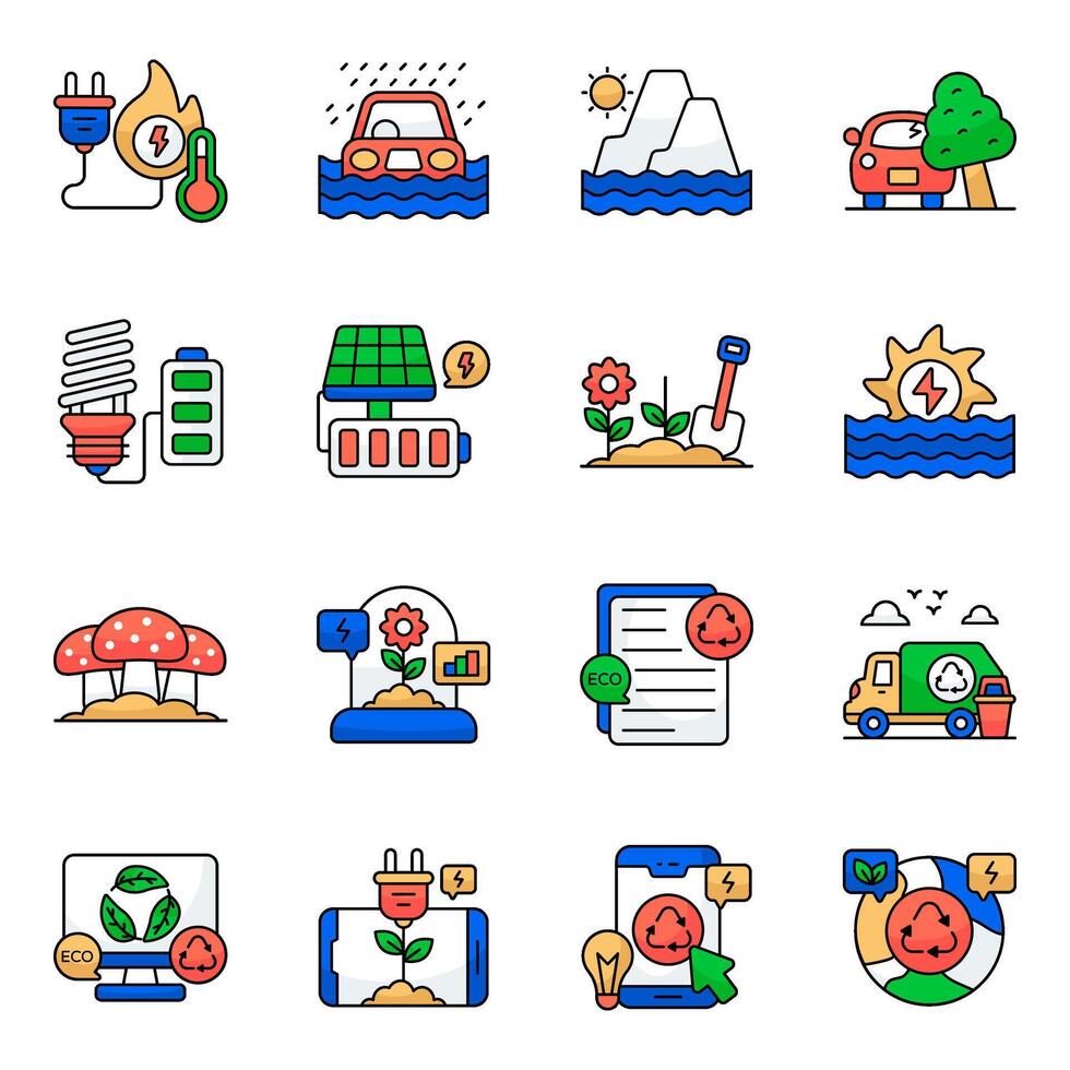 Set Of Eco and Nature Flat Icons vector