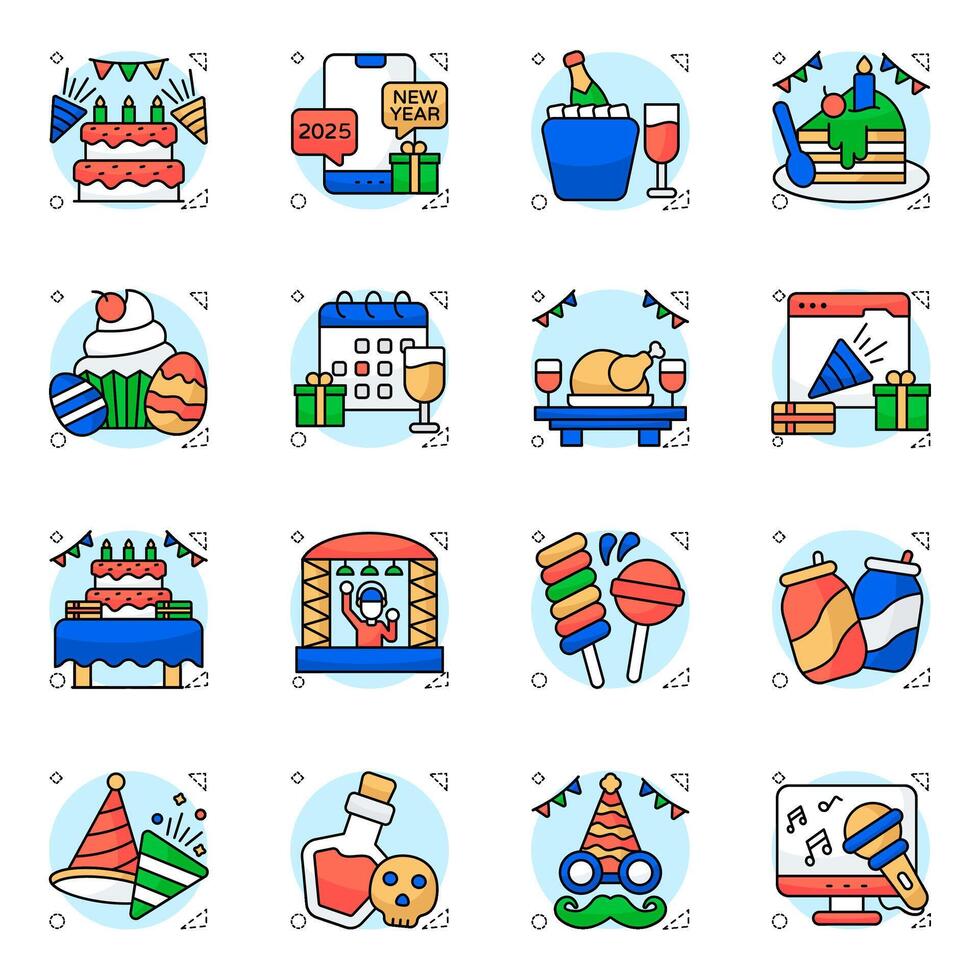 Pack of Celebration Accessories Flat circular Icon vector