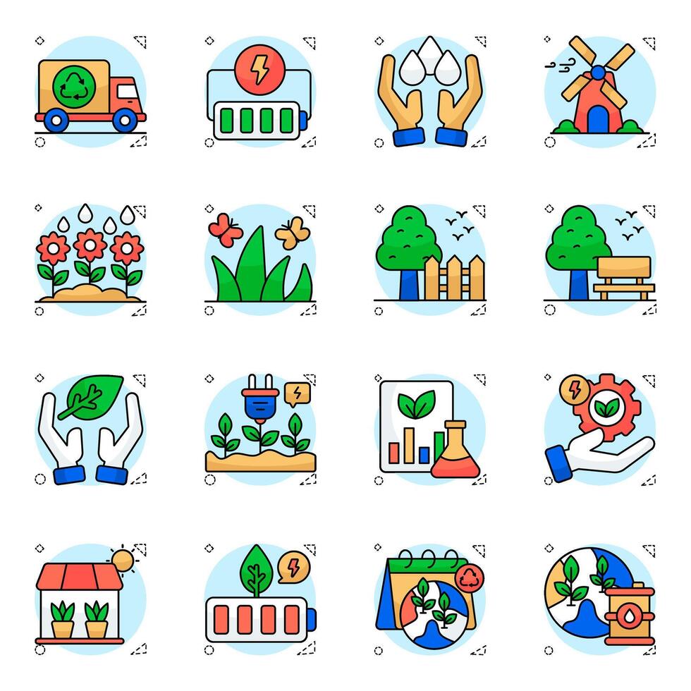 Set Of Ecology and Nature Flat circular Icons vector