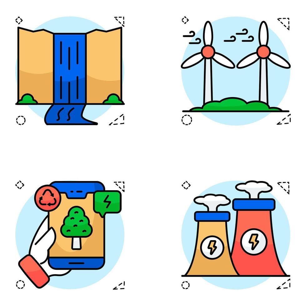 Set Of Ecology and Environment Flat circular Icons vector