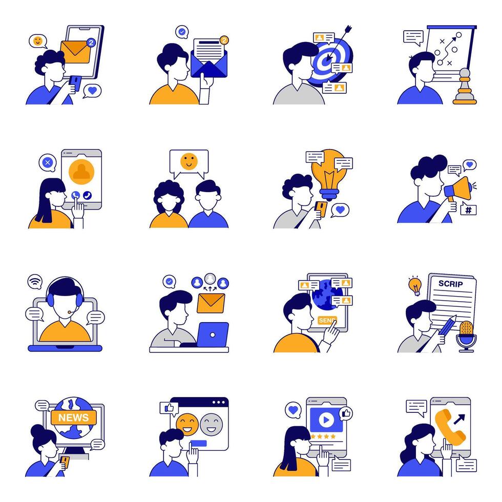 Set of Communication and Chatting Flat Icons vector