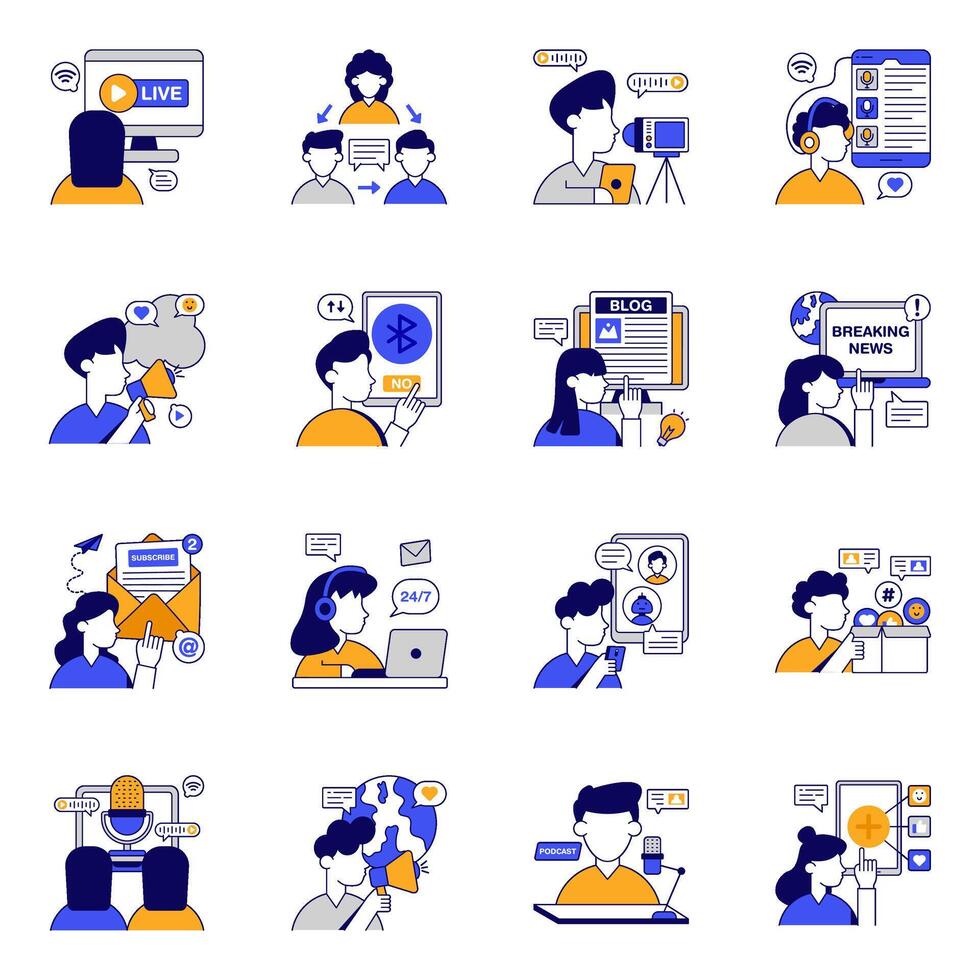 Set of Communication and Social Media Flat Icons vector