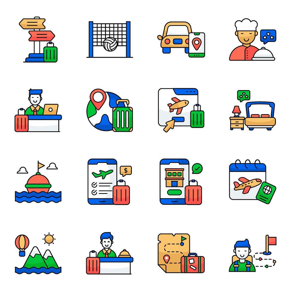 Set of Travel and Tour Flat circular Icons vector