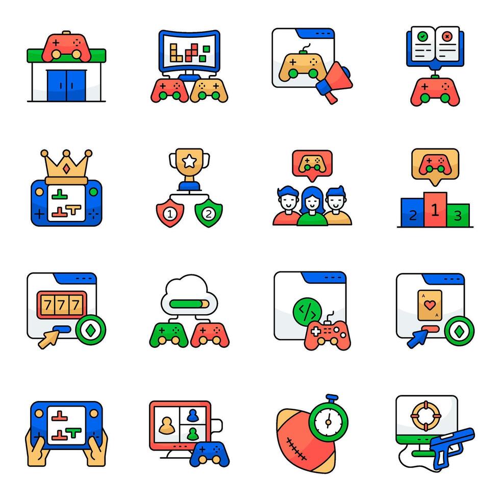 Set of Online Games Flat Icons vector