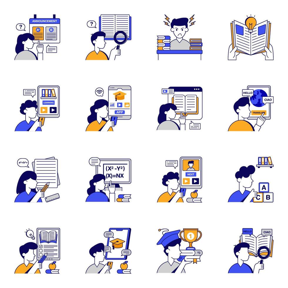 Set of Learning Flat Icons style vector