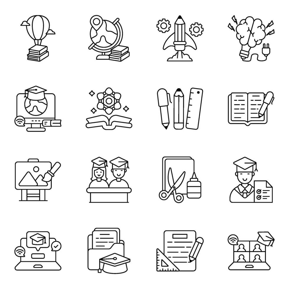 Pack of Online Reading linear Icon vector