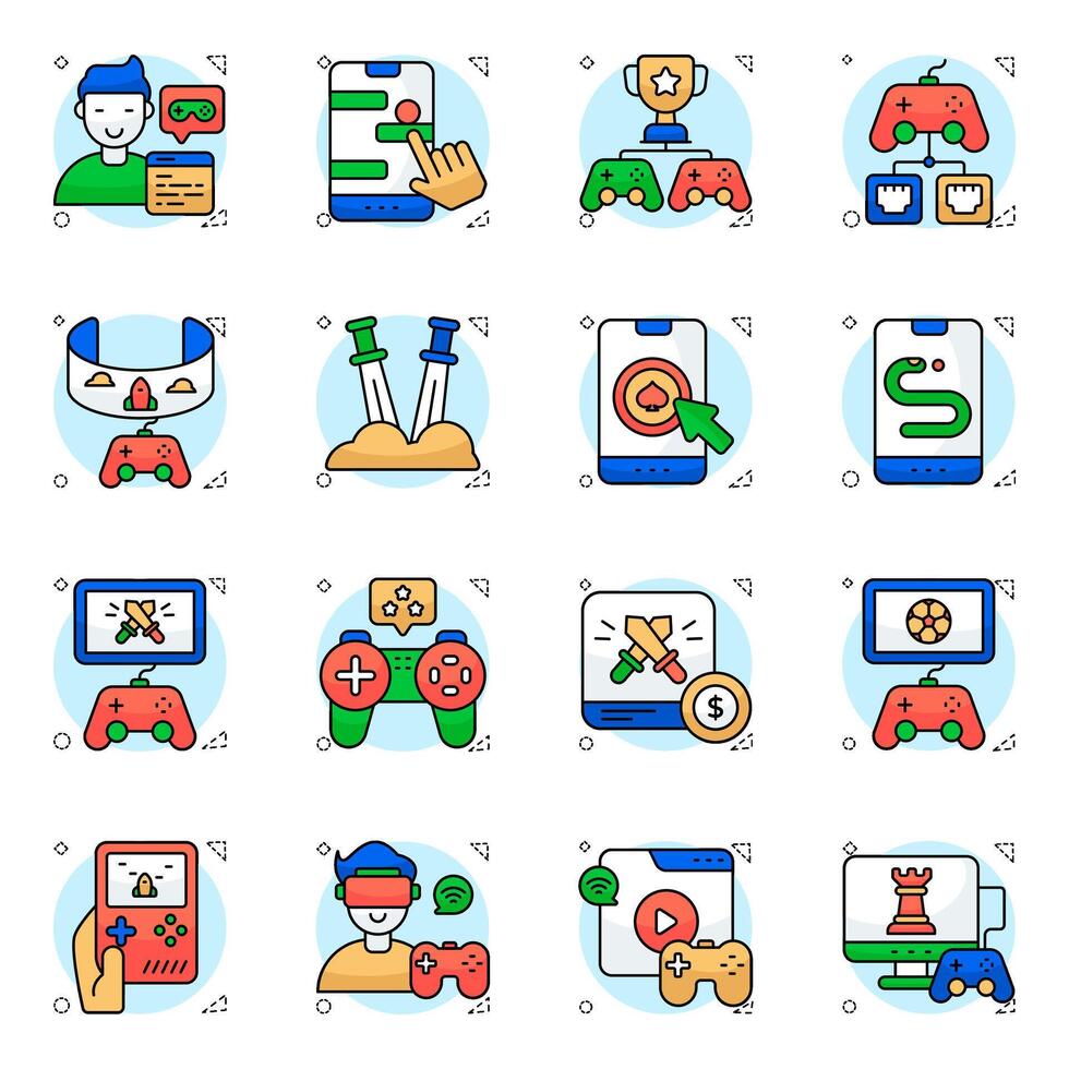 Set of Computer Games Flat circular Icons vector