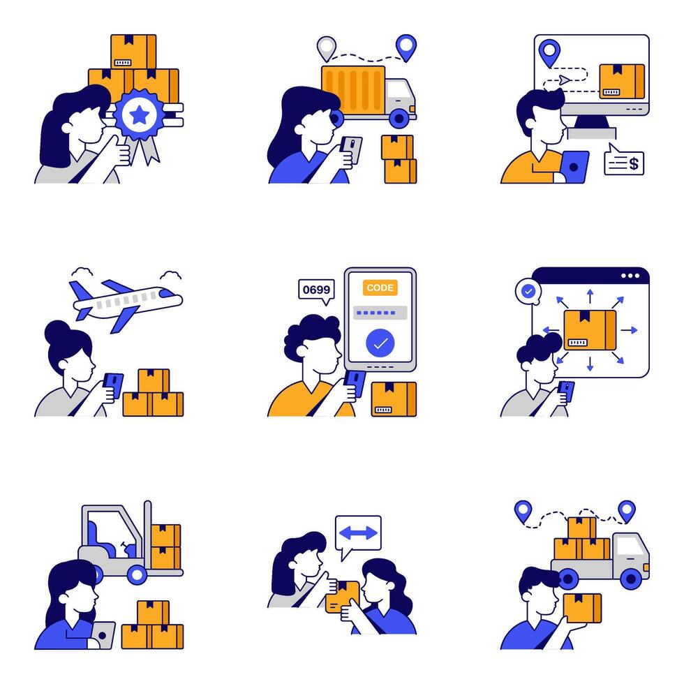 Set of Logistic and Cargo Flat outline Icons vector