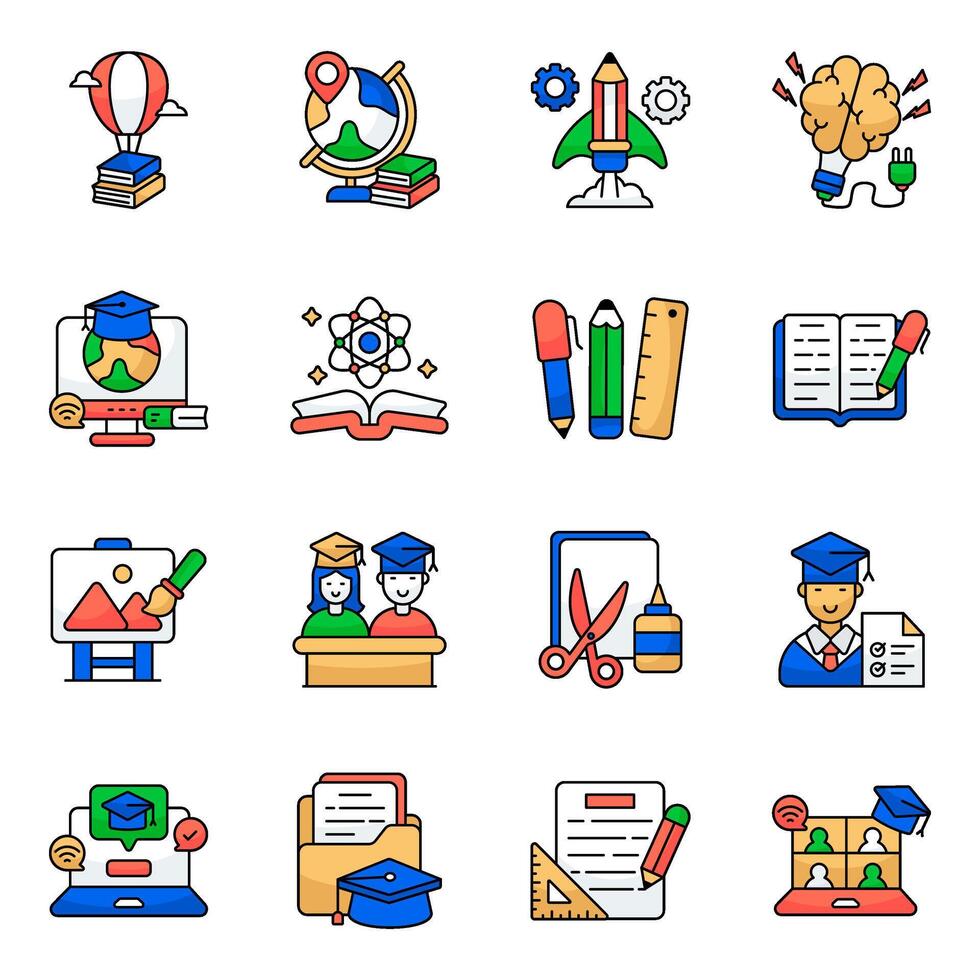 Pack of Online Reading Flat style Icon vector
