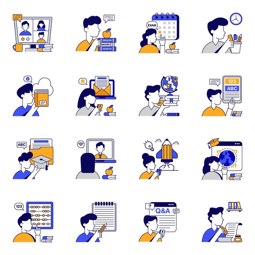 Set of Study Flat Icons style vector