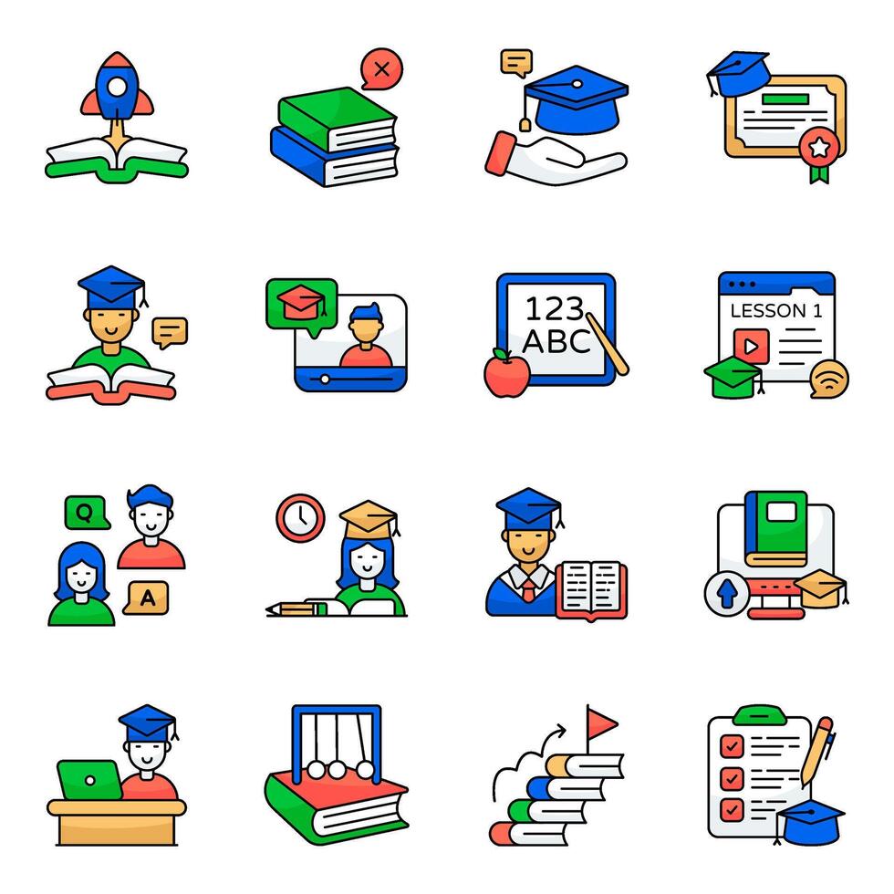Pack of Study and Reading Flat style Icon vector